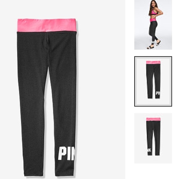 VS Pink Black “Pink Waist Band” Leggings NWT